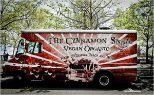 The Cinnamon Snail, based out of New York, New York, won Mobile Cuisine's 2013 Vegetarian/Vegan Food Truck of the Year. The truck is known for its assorted pastries and desserts, soups, salads, and burgers. 